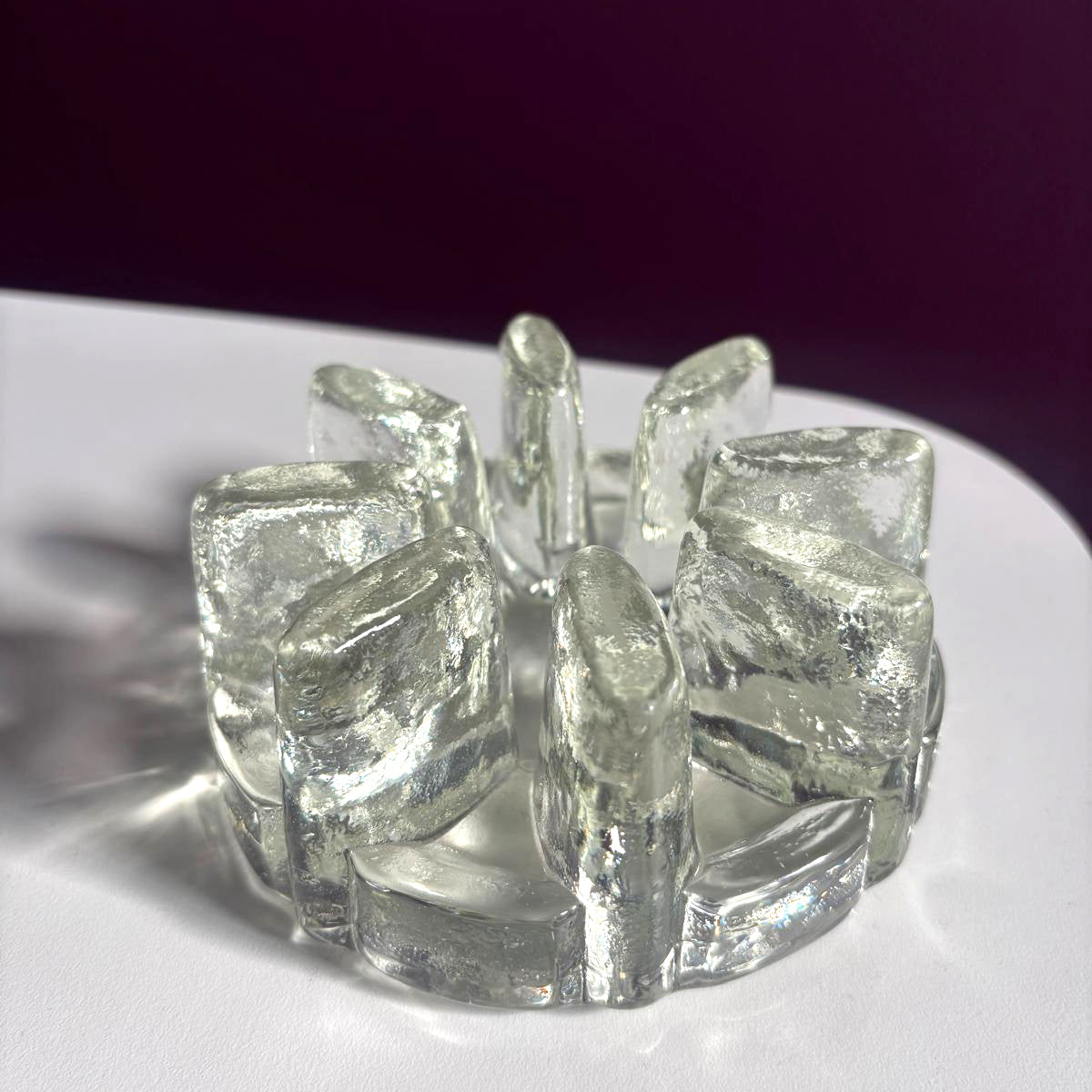 Brutalist Glass Tealight Holder & Pot Warmer | Ice Glass | ca. 1970–1980