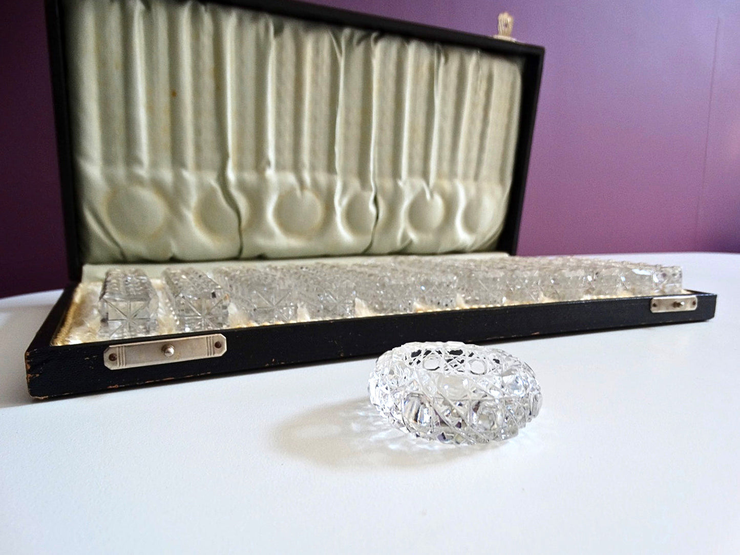 Crystal knife rests & salt cellars in original case | 18-piece set Atelier Aeris