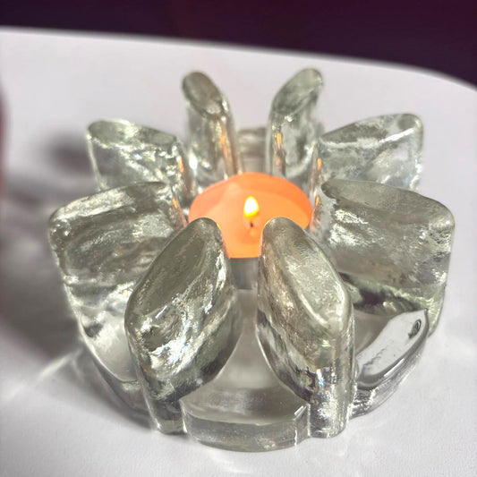Brutalist Glass Tealight Holder & Pot Warmer | Ice Glass | ca. 1970–1980