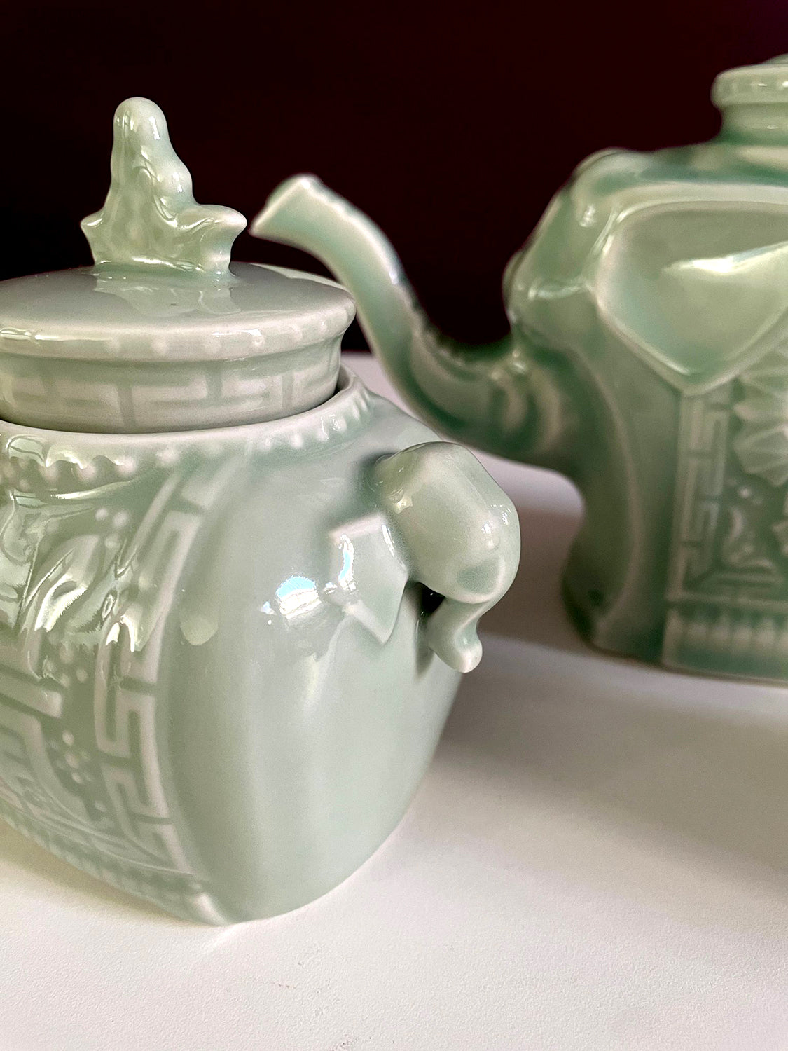 Celadon tea set with elephant teapot | Bombay Company