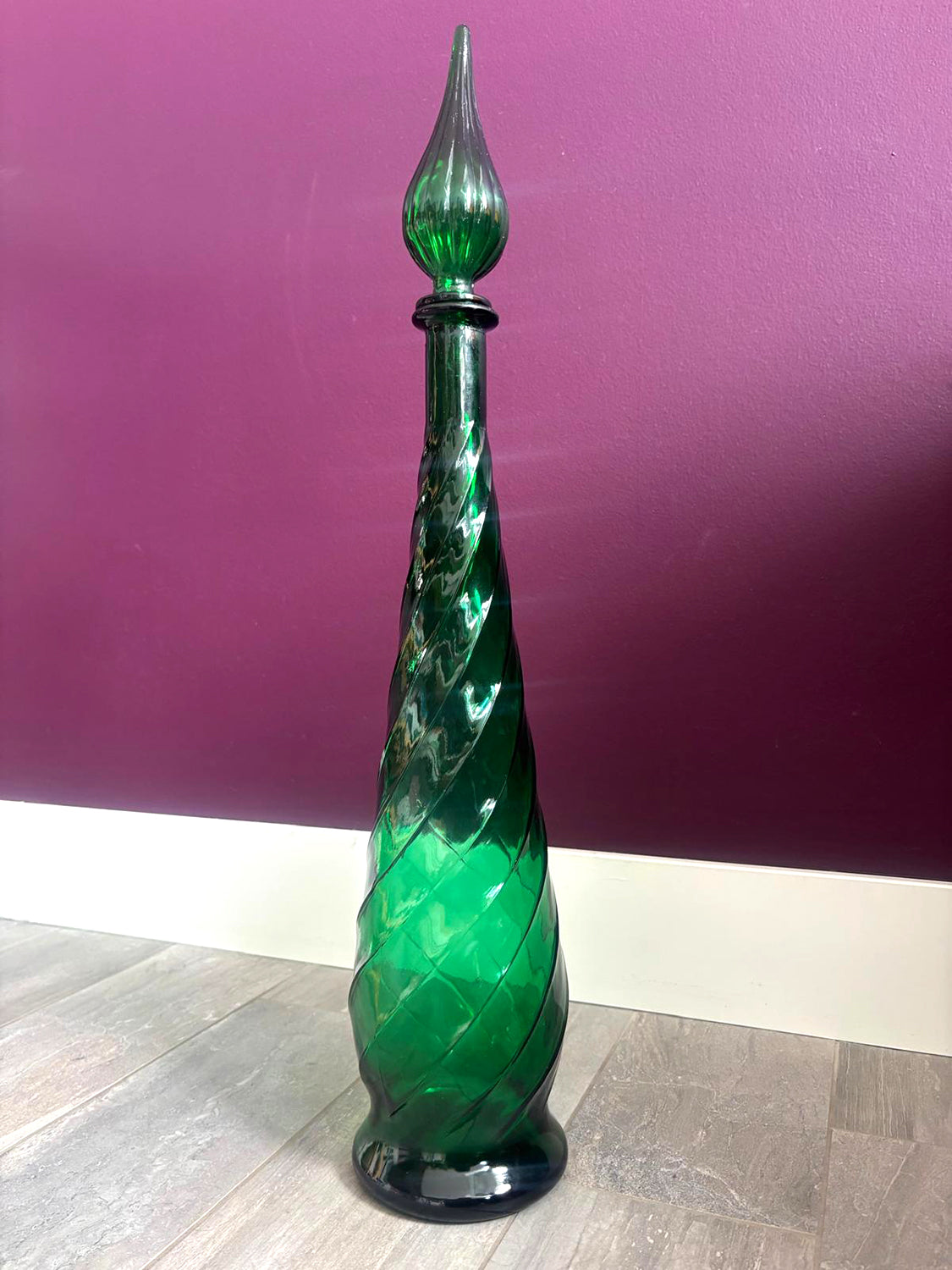 Empoli Genie Bottle | 'Swirl' |Emerald Green | Italy | 66 cm