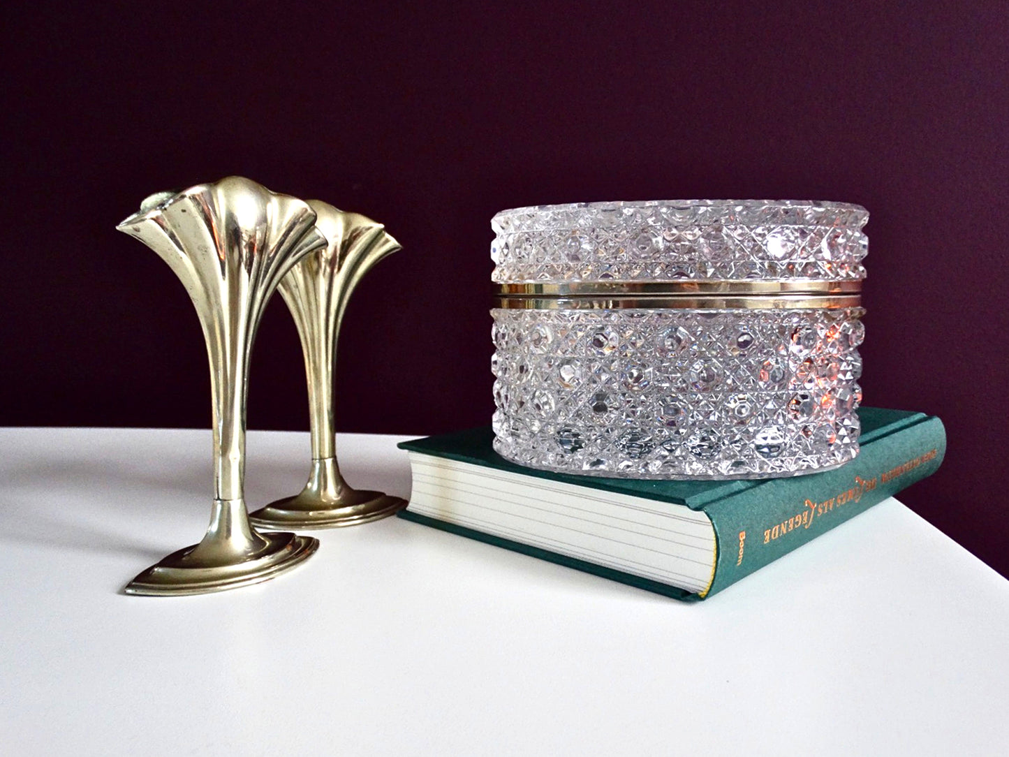 Crystal jewelry box - Baccarat style with brass | Italy | ca. 1960–1980