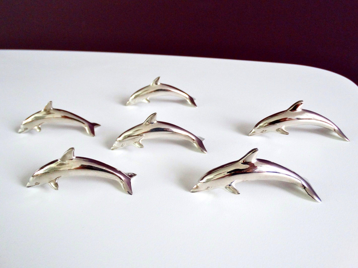 Silver-Plated Dolphin Name Card Holders | Set of 6