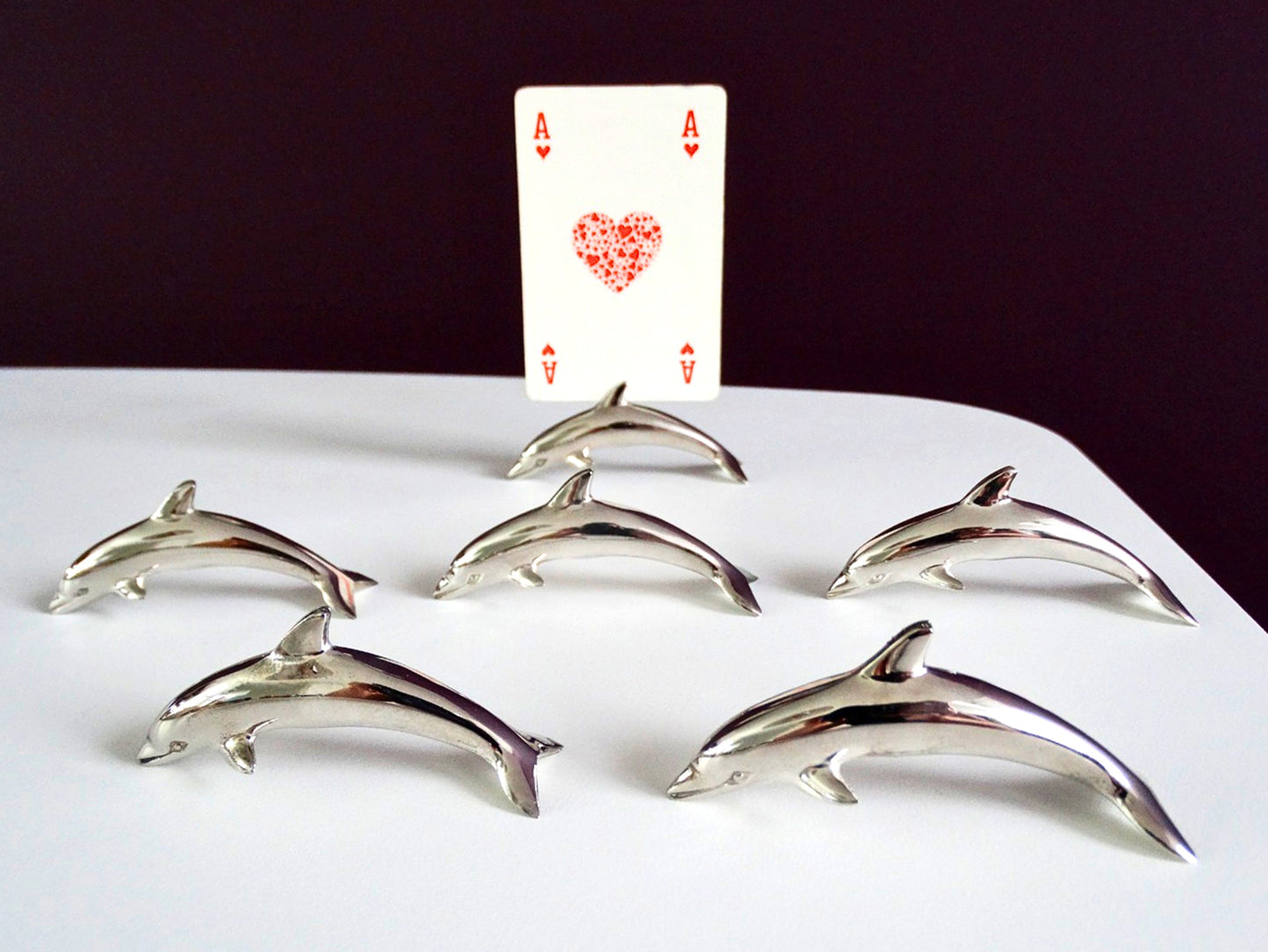 Silver-Plated Dolphin Name Card Holders | Set of 6
