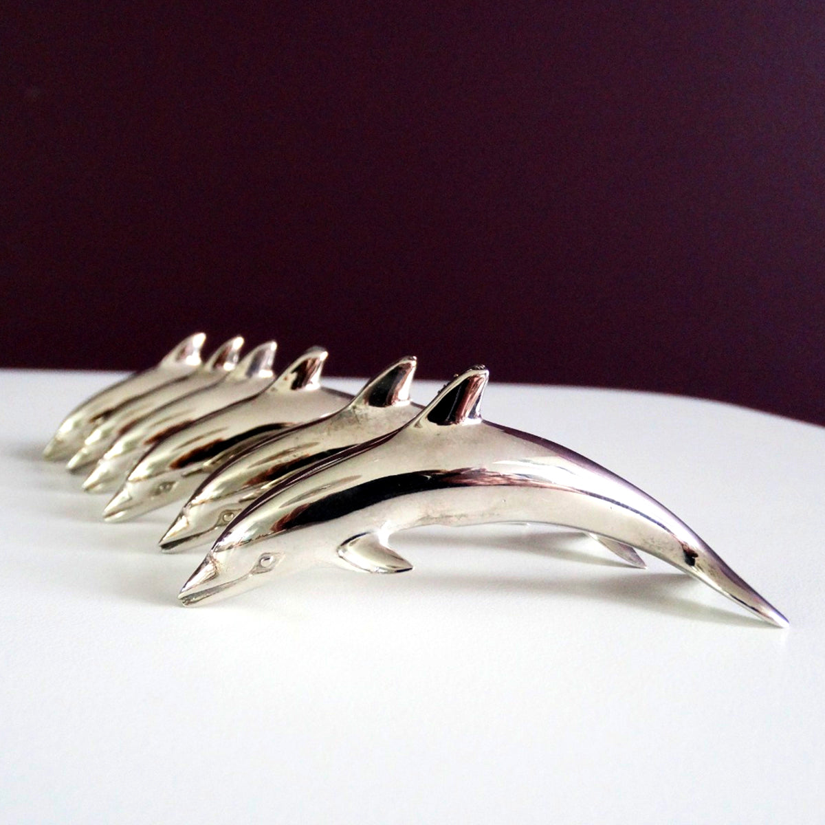 Silver-Plated Dolphin Name Card Holders | Set of 6