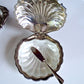 Silver-plated shell bowl with glass and Oneida knife