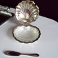 Silver-plated shell bowl with glass and Oneida knife