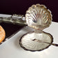 Silver-plated shell bowl with glass and Oneida knife